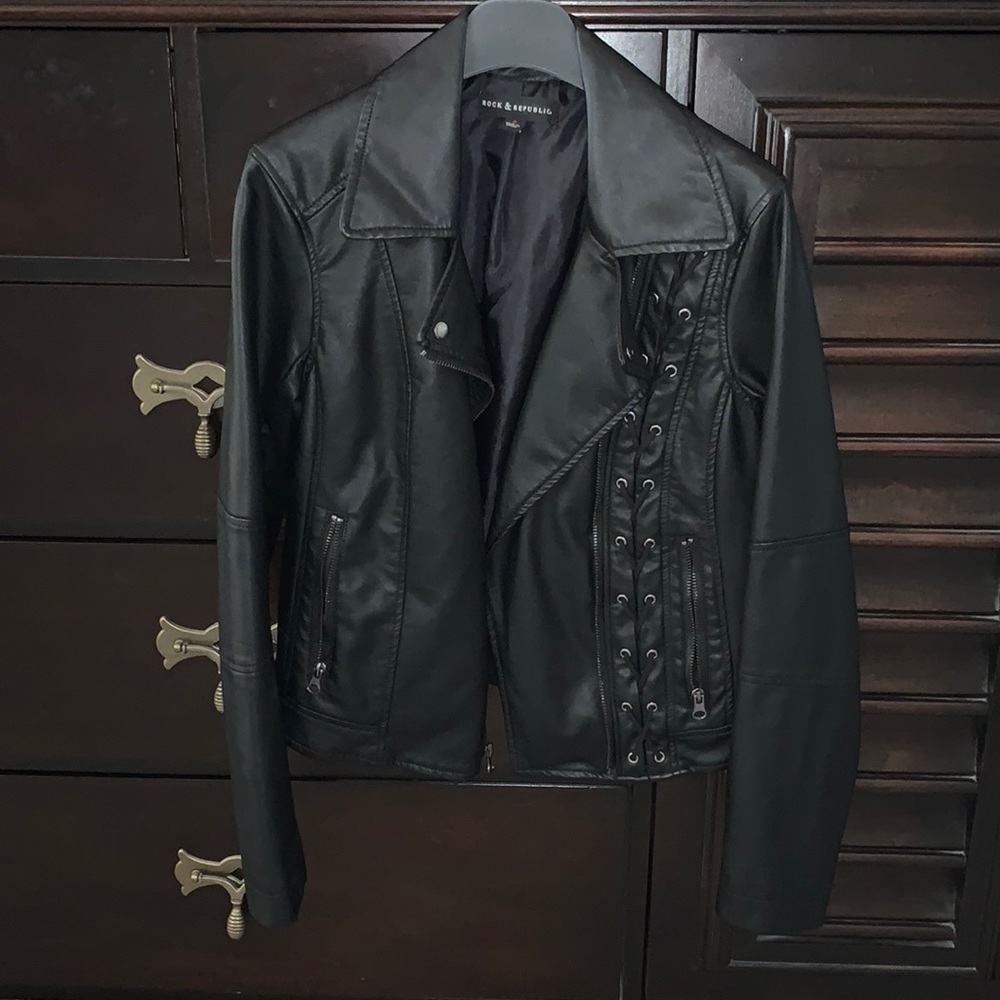 Rock and Republic Black Vegan Leather Moro Jacket